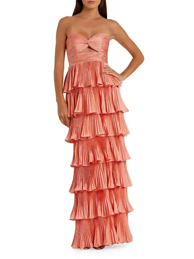 Mac Duggal Women's Ieena Pleated Charmeuse Strapless Tiered Ruffle Gown | Thumbnail 1 Mac Duggal Women's Ieena Pleated Charmeuse Strapless Tiered Ruffle Gown | Thumbnail 1