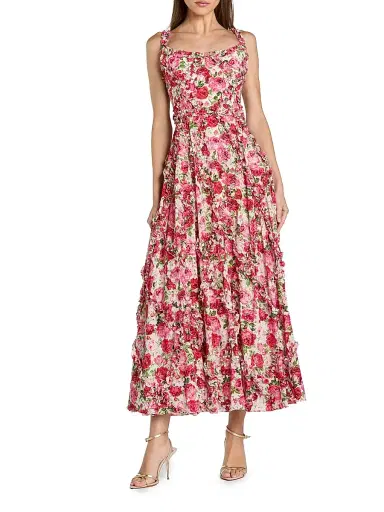 Mac Duggal Women's Ruffle Floral Sweetheart Maxi Dress - Pink Multi - Size 12 | Thumbnail 1 Mac Duggal Women's Ruffle Floral Sweetheart Maxi Dress - Pink Multi - Size 12 | Thumbnail 1