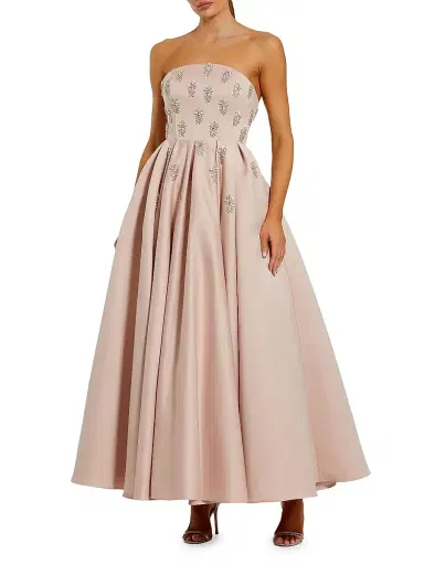 Mac Duggal Women's Embellished Satin Strapless Tea-Length Dress - Blush - Size 16 | Thumbnail 1
