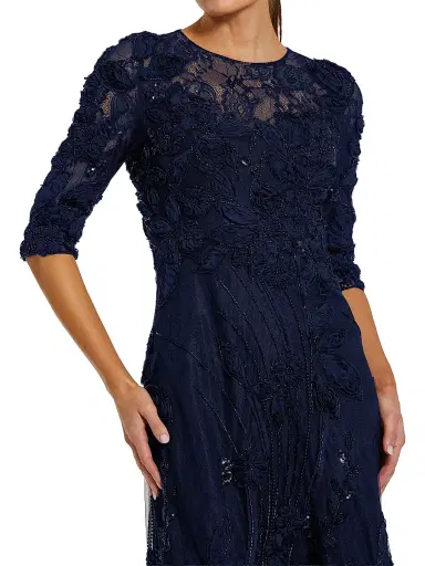 Mac Duggal Women's Embellished Appliquéd Lace Gown - Navy - Size 24 | Thumbnail 3 Mac Duggal Women's Embellished Appliquéd Lace Gown - Navy - Size 24 | Thumbnail 3