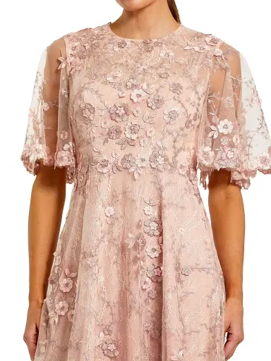 Mac Duggal Women's Cocktail Embroidered Mesh Midi-Dress | Thumbnail 3 Mac Duggal Women's Cocktail Embroidered Mesh Midi-Dress | Thumbnail 3