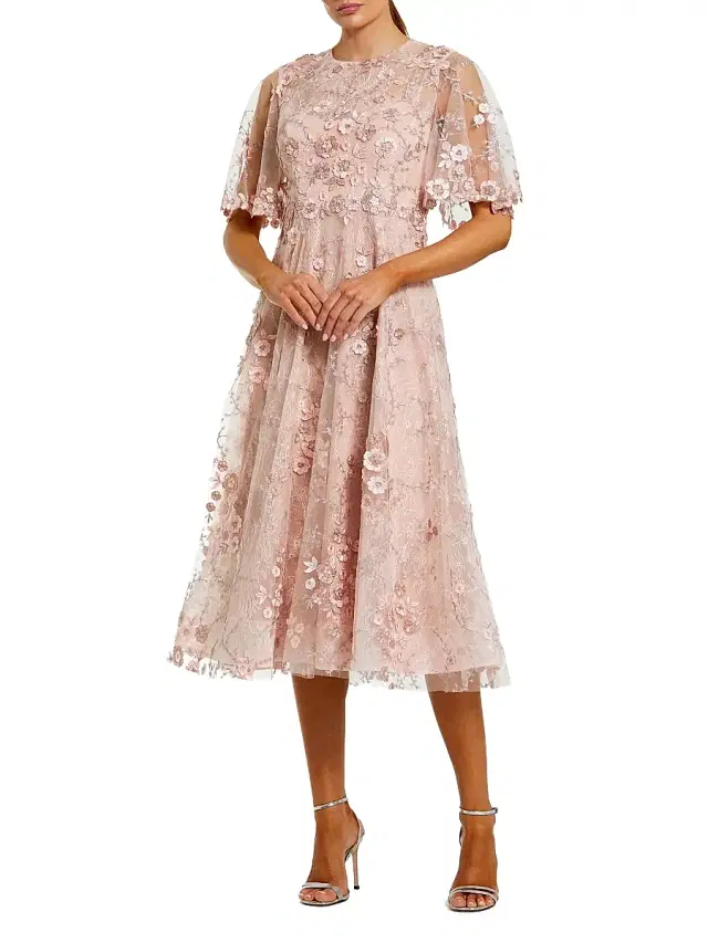 Mac Duggal Women's Cocktail Embroidered Mesh Midi-Dress - Blush