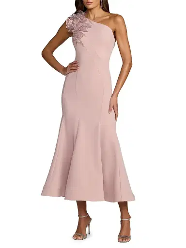 Mac Duggal Women's One-Shoulder Neckline Crepe Trumpet Midi-Dress - Rose - Size 16 | Thumbnail 1 Mac Duggal Women's One-Shoulder Neckline Crepe Trumpet Midi-Dress - Rose - Size 16 | Thumbnail 1