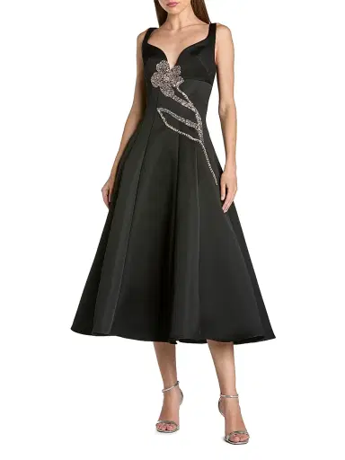 Mac Duggal Women's Embellished Floral Satin Midi-Dress | Thumbnail 1 Mac Duggal Women's Embellished Floral Satin Midi-Dress | Thumbnail 1