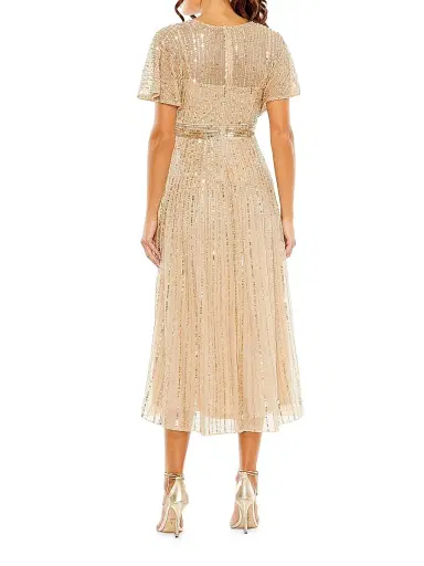 Mac Duggal Women's Sequined Short-Sleeve Midi-Dress | Thumbnail 2