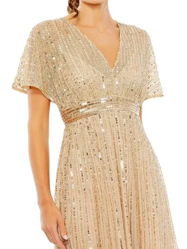 Mac Duggal Women's Sequined Short-Sleeve Midi-Dress | Thumbnail 3