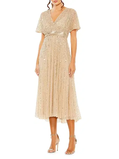 Mac Duggal Women's Sequined Short-Sleeve Midi-Dress | Thumbnail 1