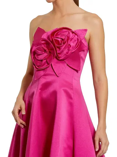 Mac Duggal Women's 3D Floral Applique Satin A-Line Gown - Hot Pink - Size 14 | Thumbnail 3