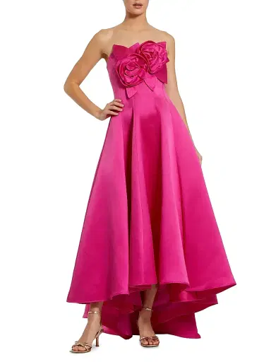 Mac Duggal Women's 3D Floral Applique Satin A-Line Gown - Hot Pink - Size 14 | Thumbnail 1