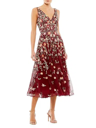 Mac Duggal Women's Cocktail Floral Embroidered V-Neck Midi-Dress - Midnight Multi - Size 8 | Thumbnail 2 Mac Duggal Women's Cocktail Floral Embroidered V-Neck Midi-Dress - Midnight Multi - Size 8 | Thumbnail 2