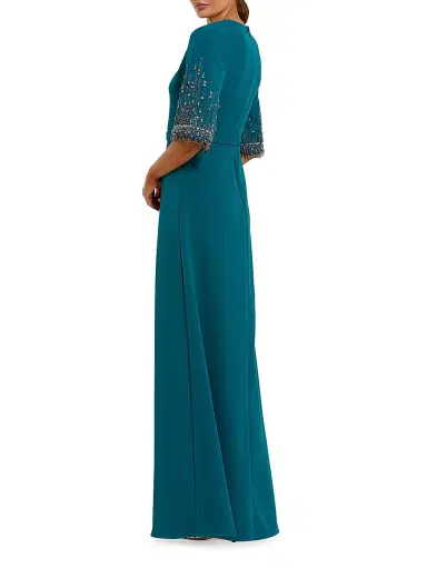 Mac Duggal Women's Crêpe Beaded-Sleeve A-Line Gown - Ocean - Size 20 | Thumbnail 2 Mac Duggal Women's Crêpe Beaded-Sleeve A-Line Gown - Ocean - Size 20 | Thumbnail 2
