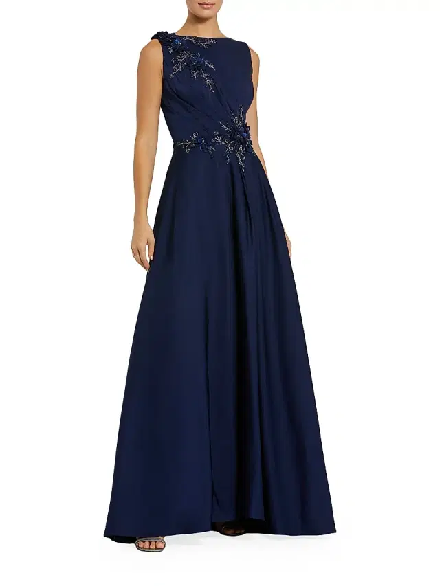 Mac Duggal Women's Floral Appliqué Crêpe A-Line Gown - Midnight