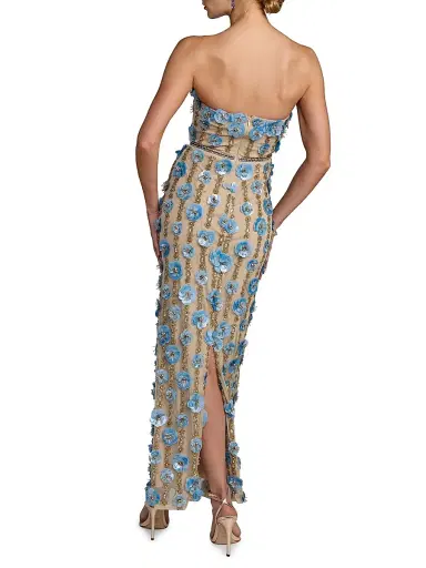 Mac Duggal Women's 3D Floral-Embellished Strapless Maxi Dress - Beige Blue - Size 0 | Thumbnail 2