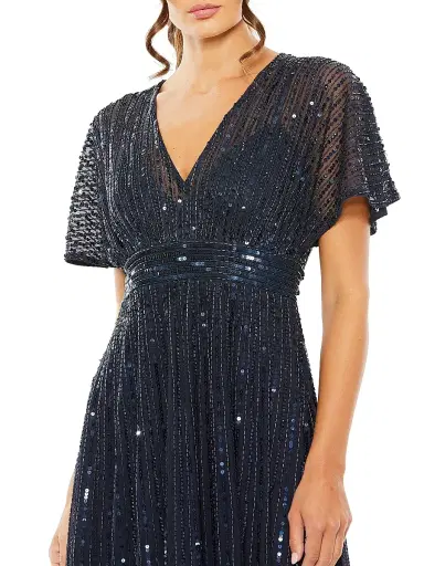 Mac Duggal Women's Sequined Short-Sleeve Midi-Dress - Midnight - Size 20 | Thumbnail 3