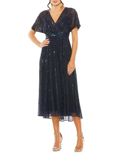 Mac Duggal Women's Sequined Short-Sleeve Midi-Dress - Midnight - Size 20 | Thumbnail 1