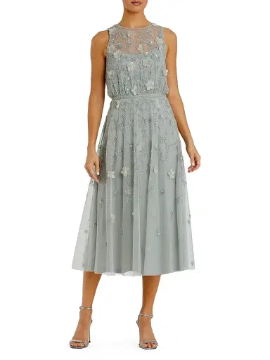 Mac Duggal Women's Floral Embellished Mesh A-Line Midi-Dress - Sage - Size 16 | Thumbnail 1