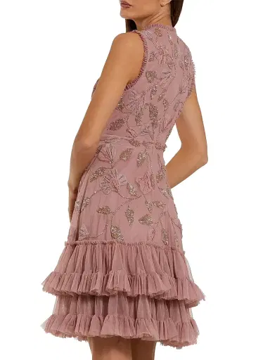 Mac Duggal Women's Ruffled Floral Embroidered Minidress - Antique Rose - Size 14 | Thumbnail 2