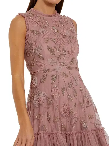 Mac Duggal Women's Ruffled Floral Embroidered Minidress - Antique Rose - Size 14 | Thumbnail 3