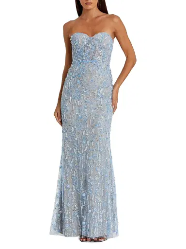 Mac Duggal Women's Embellished Floral Lace Strapless Bustier Gown - Blue - Size 12 | Thumbnail 1 Mac Duggal Women's Embellished Floral Lace Strapless Bustier Gown - Blue - Size 12 | Thumbnail 1