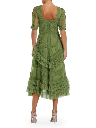 Mac Duggal Women's Mesh Ruffled Scoopneck Midi-Dress - Moss Green - Size 22 | Thumbnail 2 Mac Duggal Women's Mesh Ruffled Scoopneck Midi-Dress - Moss Green - Size 22 | Thumbnail 2