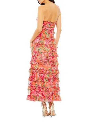 Mac Duggal Women's Ruffled Strapless Maxi Dress - Orange Multi | Thumbnail 2