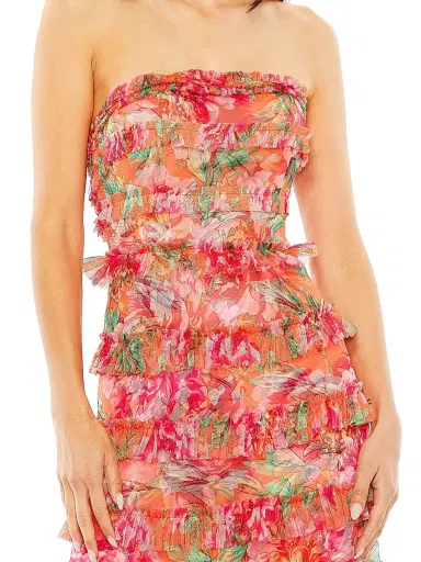 Mac Duggal Women's Ruffled Strapless Maxi Dress - Orange Multi | Thumbnail 3
