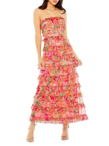 Mac Duggal Women's Ruffled Strapless Maxi Dress - Orange Multi | Thumbnail 1