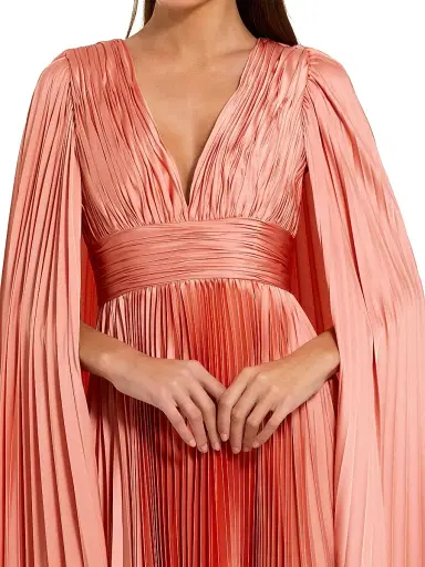 Mac Duggal Women's Metallic Pleated Charmeuse Cape Gown - Peach - Size 16 | Thumbnail 3 Mac Duggal Women's Metallic Pleated Charmeuse Cape Gown - Peach - Size 16 | Thumbnail 3