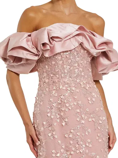 Mac Duggal Women's Evening Beaded Appliqué Off-The-Shoulder Mermaid Gown - Rose - Size 16 | Thumbnail 3 Mac Duggal Women's Evening Beaded Appliqué Off-The-Shoulder Mermaid Gown - Rose - Size 16 | Thumbnail 3