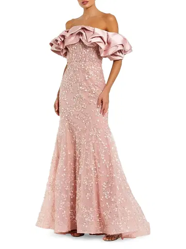 Mac Duggal Women's Evening Beaded Appliqué Off-The-Shoulder Mermaid Gown - Rose - Size 16 | Thumbnail 1 Mac Duggal Women's Evening Beaded Appliqué Off-The-Shoulder Mermaid Gown - Rose - Size 16 | Thumbnail 1
