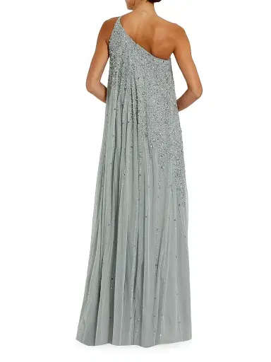 Mac Duggal Women's One-Shoulder Beaded Tulle Trapeze Gown - Sage - Size 16 | Thumbnail 2