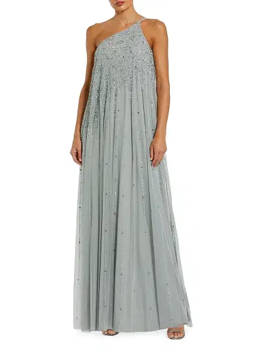 Mac Duggal Women's One-Shoulder Beaded Tulle Trapeze Gown - Sage - Size 16 | Thumbnail 1
