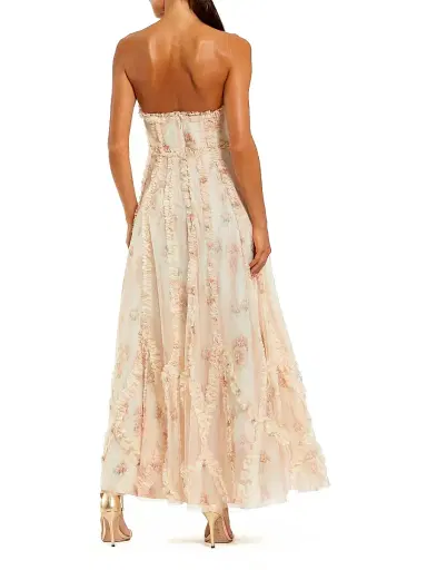 Mac Duggal Women's Floral Mesh Ruffled Strapless Gown | Thumbnail 2 Mac Duggal Women's Floral Mesh Ruffled Strapless Gown | Thumbnail 2