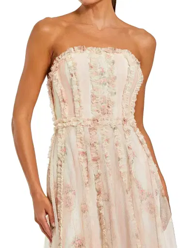 Mac Duggal Women's Floral Mesh Ruffled Strapless Gown | Thumbnail 3 Mac Duggal Women's Floral Mesh Ruffled Strapless Gown | Thumbnail 3