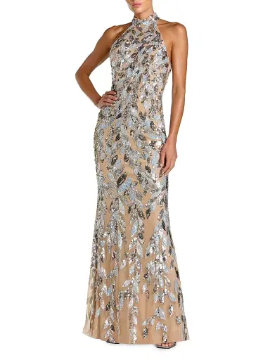 Mac Duggal Women's Hand-Beaded Mesh Mermaid Gown - Silver Beige - Size 12 | Thumbnail 1 Mac Duggal Women's Hand-Beaded Mesh Mermaid Gown - Silver Beige - Size 12 | Thumbnail 1