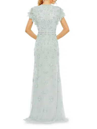 Mac Duggal Women's High Neck Flutter-Sleeve Floral Embellished Gown - Periwinkle - Size 2 | Thumbnail 2 Mac Duggal Women's High Neck Flutter-Sleeve Floral Embellished Gown - Periwinkle - Size 2 | Thumbnail 2