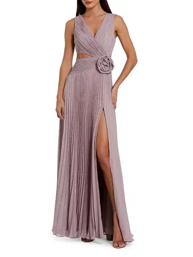 Mac Duggal Women's Ieena Rosette Pleated Chiffon V-Neck Gown - Vintage Lilac - Size 10 | Thumbnail 1