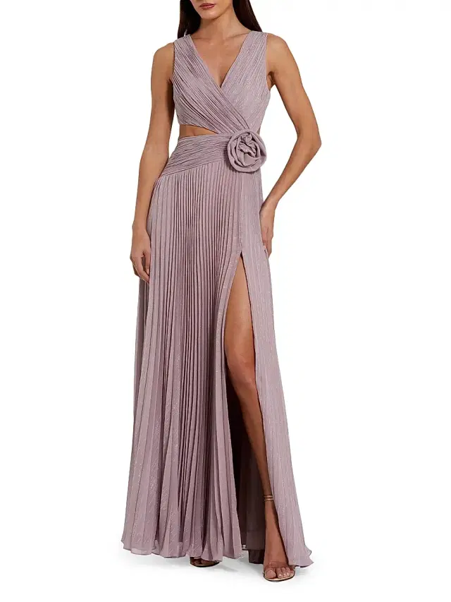 Mac Duggal Women's Ieena Rosette Pleated Chiffon V-Neck Gown - Vintage Lilac