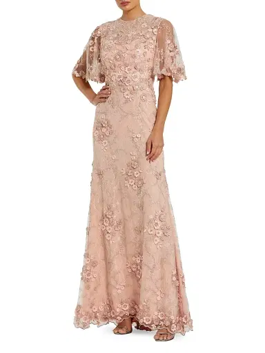 Mac Duggal Women's Embellished Lace Flutter-Sleeve Gown | Thumbnail 1 Mac Duggal Women's Embellished Lace Flutter-Sleeve Gown | Thumbnail 1