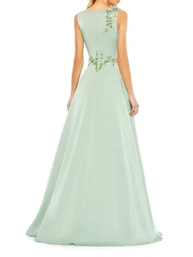 Mac Duggal Women's Floral Appliqué Crêpe A-Line Gown - Sage - Size 18 | Thumbnail 2 Mac Duggal Women's Floral Appliqué Crêpe A-Line Gown - Sage - Size 18 | Thumbnail 2