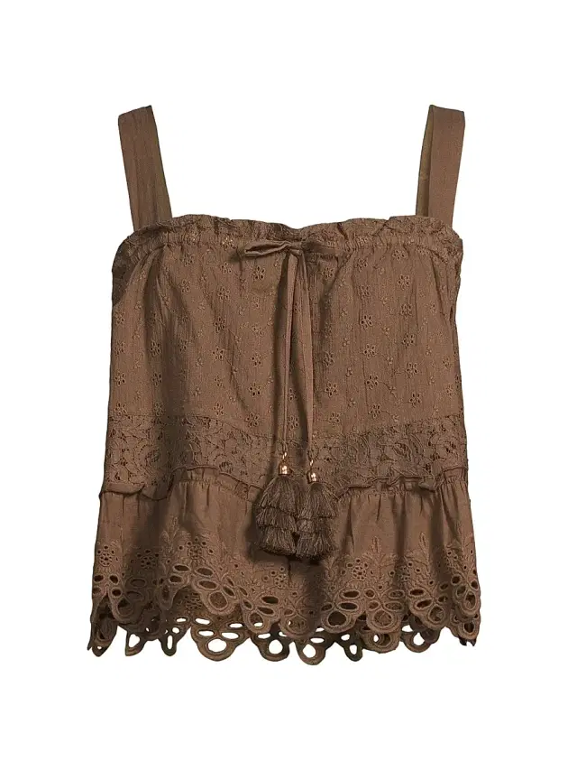 Ramy Brook Women's Amina Embroidered Cotton Top - Beach Brown