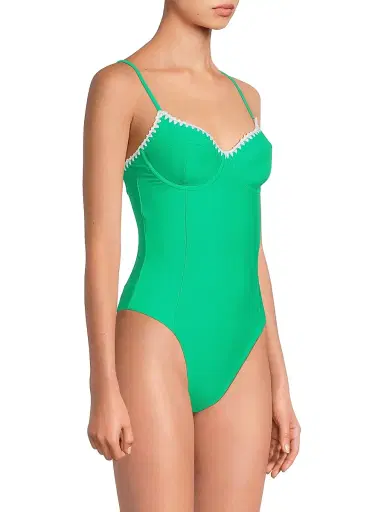 Ramy Brook Women's Addisyn Whipstitch One-Piece Swimsuit - Palm Green White Crochet - Size Medium | Thumbnail 4