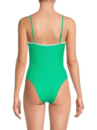 Ramy Brook Women's Addisyn Whipstitch One-Piece Swimsuit - Palm Green White Crochet - Size Medium | Thumbnail 5