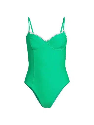 Ramy Brook Women's Addisyn Whipstitch One-Piece Swimsuit - Palm Green White Crochet - Size Medium | Thumbnail 1