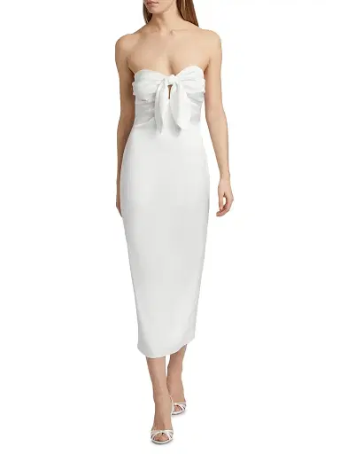 Ramy Brook Women's Orion Knotted Satin Midi-Dress - Ivory - Size 14 | Thumbnail 2