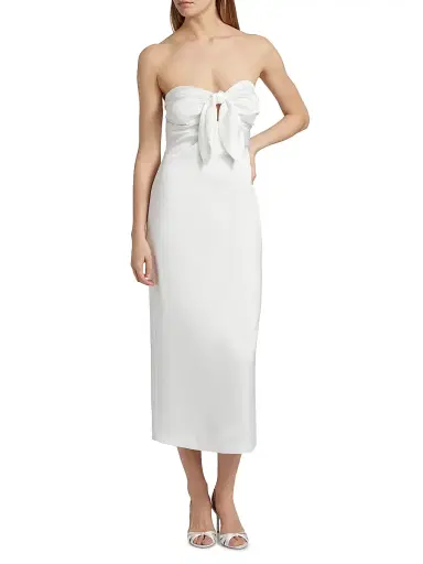 Ramy Brook Women's Orion Knotted Satin Midi-Dress - Ivory - Size 14 | Thumbnail 3