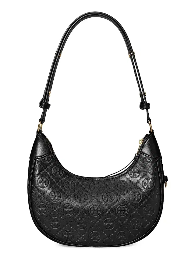 Tory Burch Women's T Monogram Debossed Leather Crescent Bag - Black