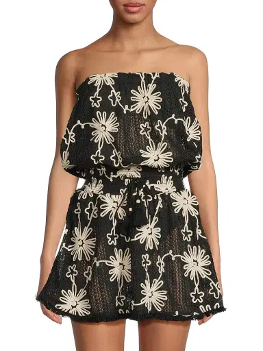 Ramy Brook Women's Lauryn Floral Strapless Minidress - Black Embroidered - Size XL | Thumbnail 3
