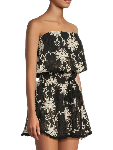 Ramy Brook Women's Lauryn Floral Strapless Minidress - Black Embroidered - Size XL | Thumbnail 4
