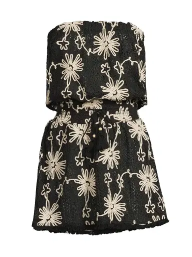 Ramy Brook Women's Lauryn Floral Strapless Minidress - Black Embroidered - Size XL | Thumbnail 1